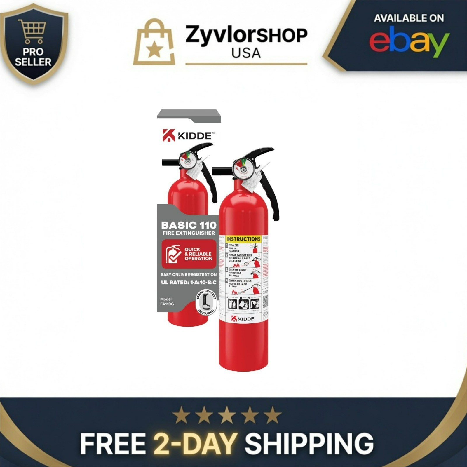 Kidde Basic 110 Fire Extinguisher 1-A:10-B:C for Home Safety