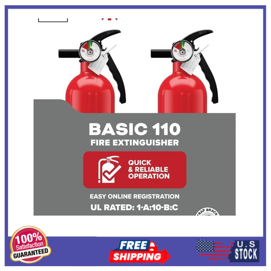 Kidde Fire Extinguisher, 1-A:10-B:C, Dry Chemical, 2-Pack, Red, Mounting Bracket