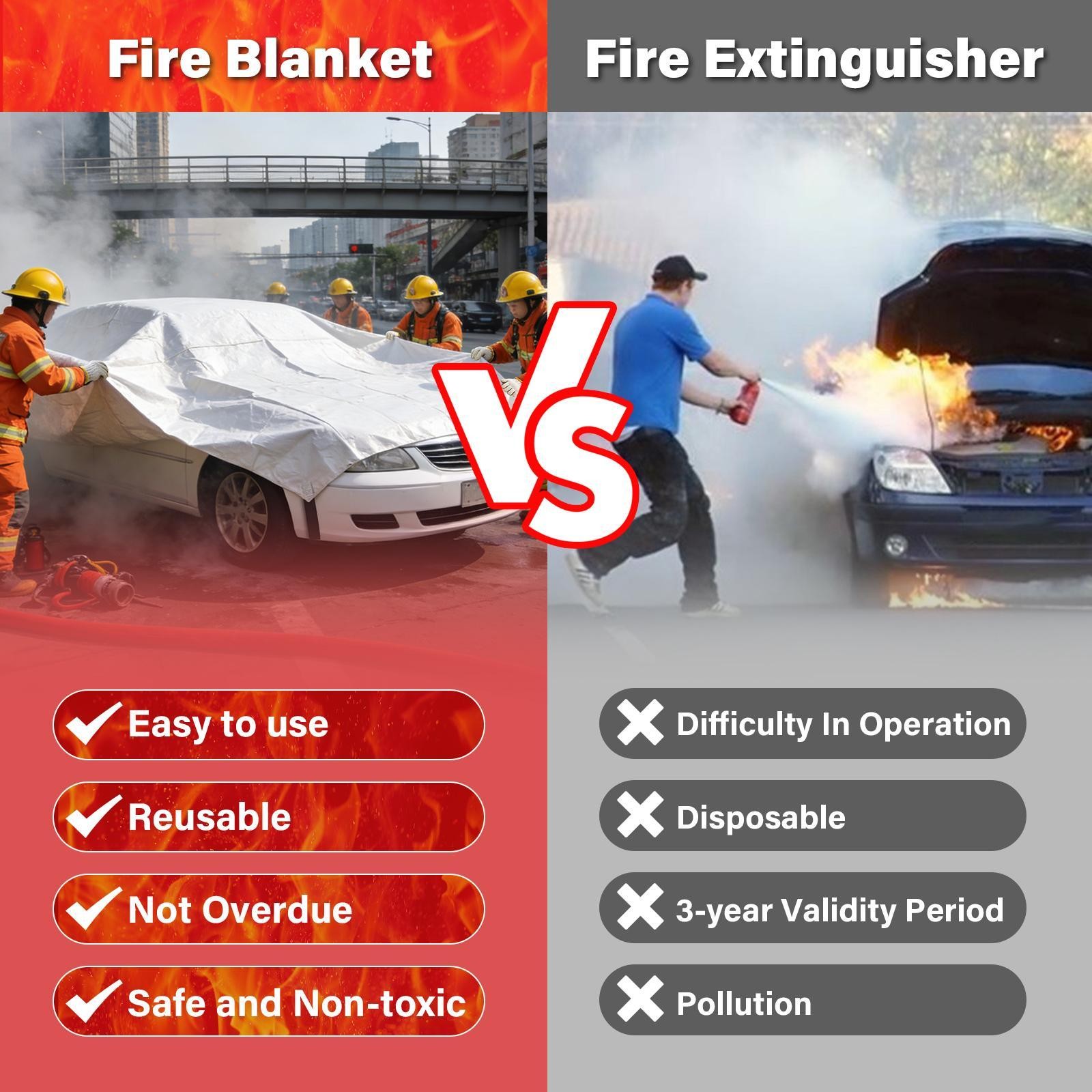 Emergency Fire Blanket for Car, Large Fiberglass Fire Suppression Blanket