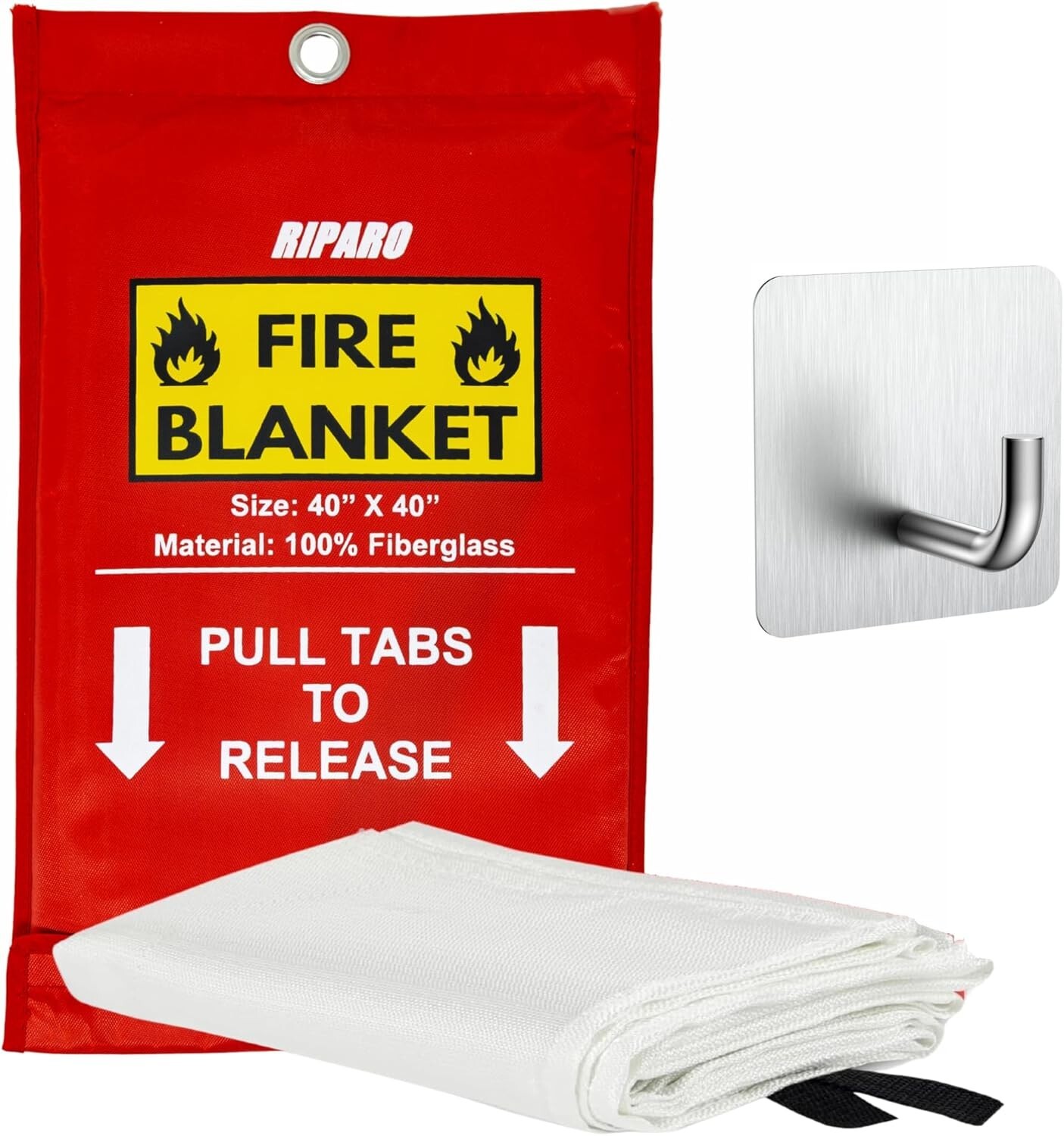 Emergency Fire Blanket W/Hook, For Home & Kitchen, Fire pits, BBQ, Fireplace