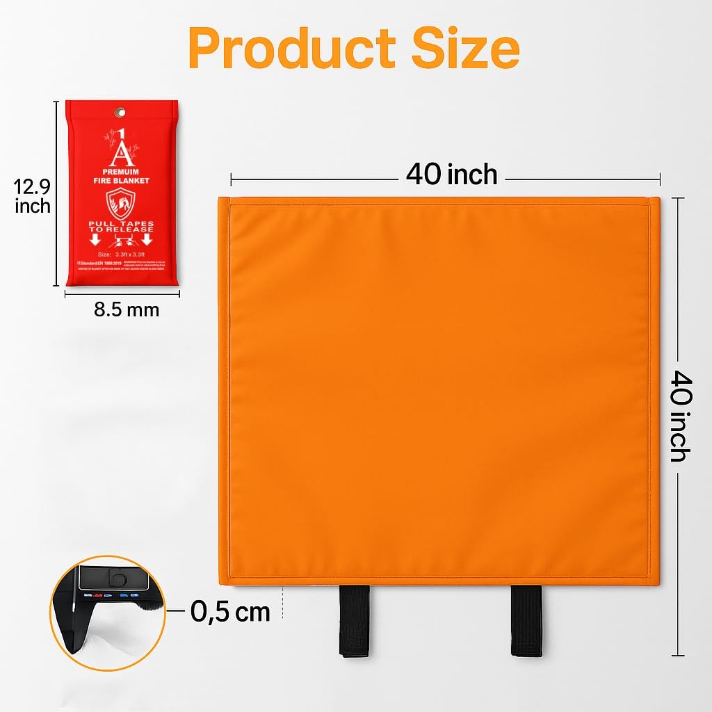A1 Knickknacks Premium Fire Blanket – 40″x40″ Silicone-Coated Fiberglass, Eme…