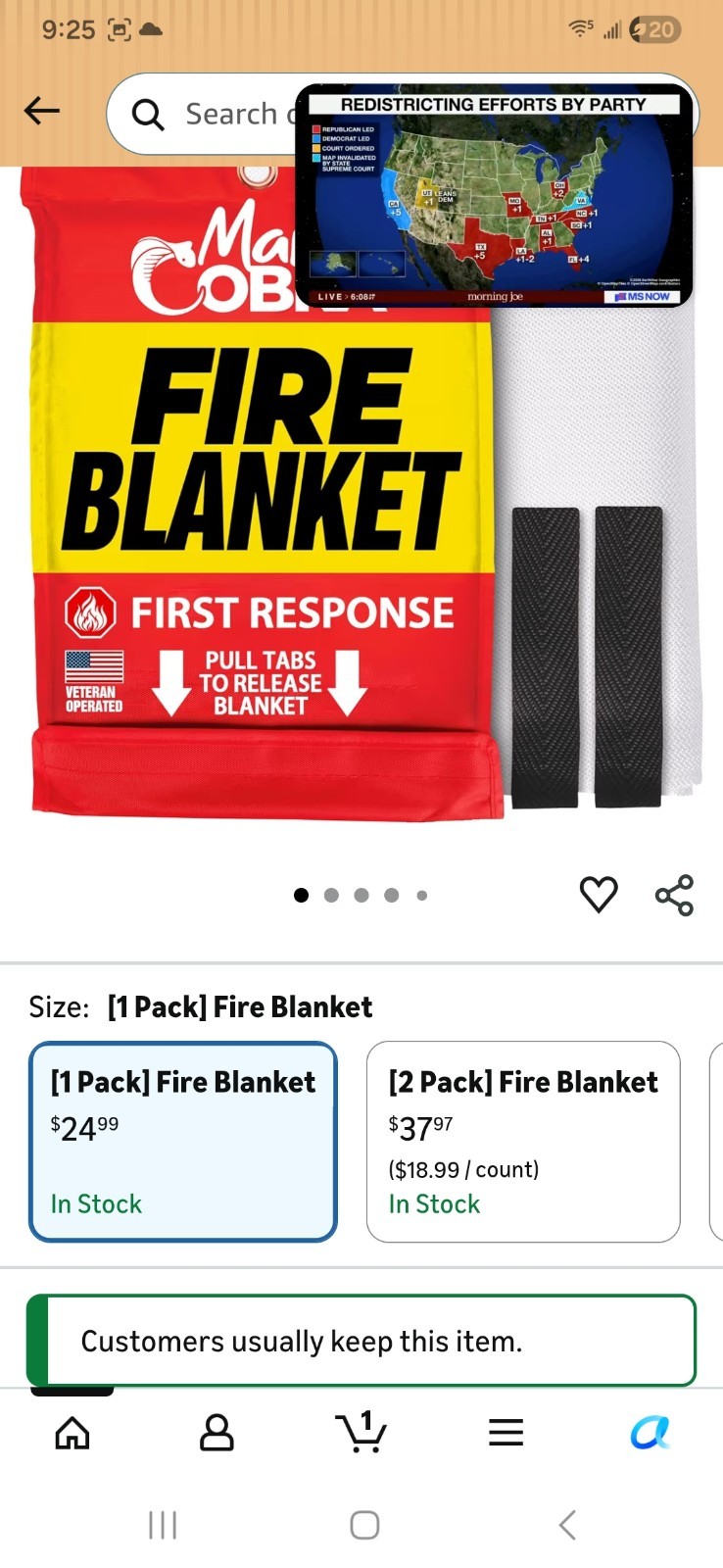 Mart Cobra Emergency Fire Blanket-1 Pk.-40″x40″-Suppression Shield-NEW