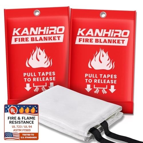 Emergency Fire Blanket 2 Pack – Fiberglass Fire Suppression for Home, Kitchen, G