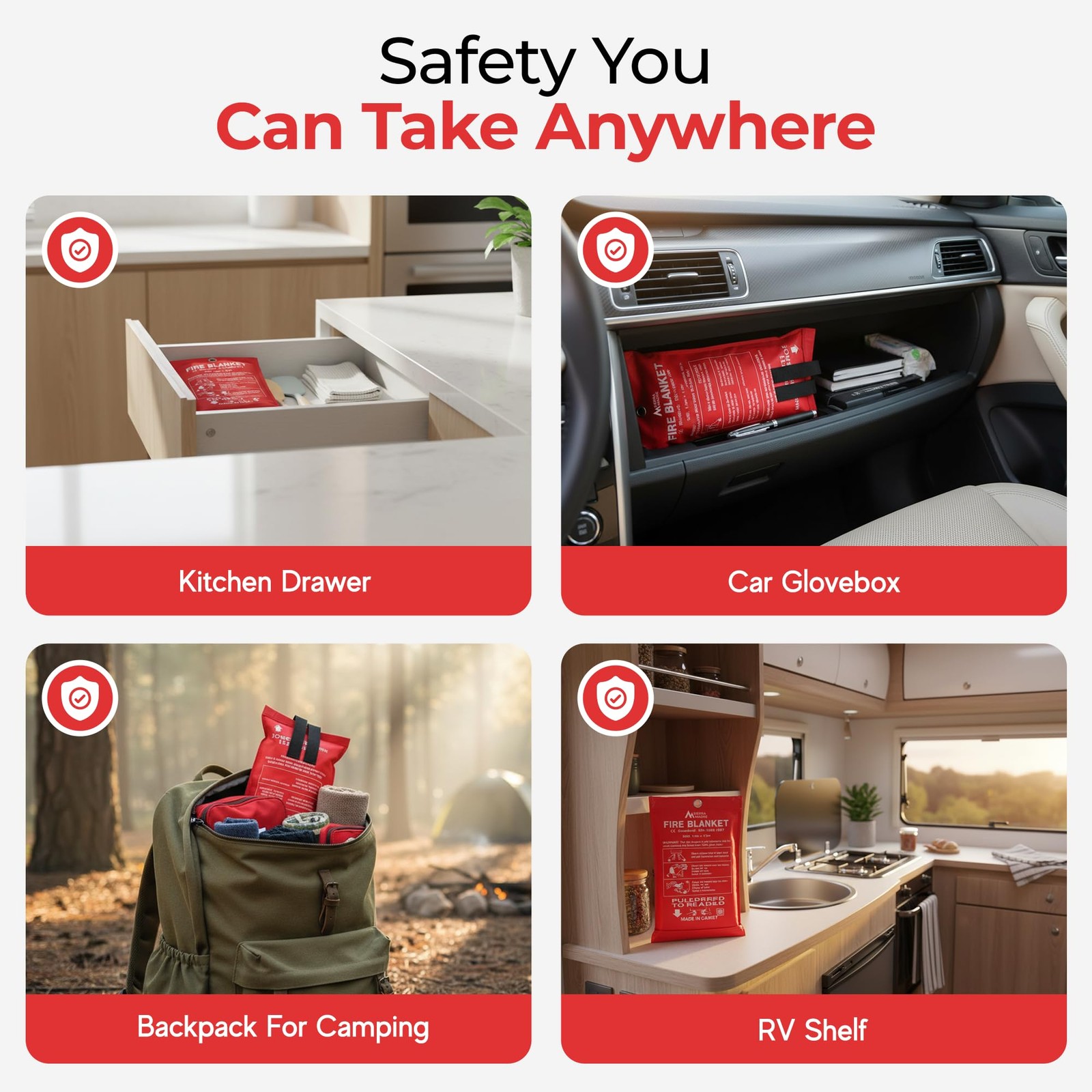 Emergency Fire Blanket for Home and Kitchen – 100% Fiberglass Fire Suppressio…