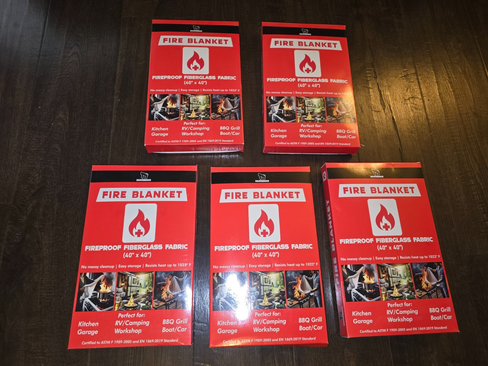Lot of 5 Silverback 40″ X 40″ Fireproof Fiberglass Fire Blanket New