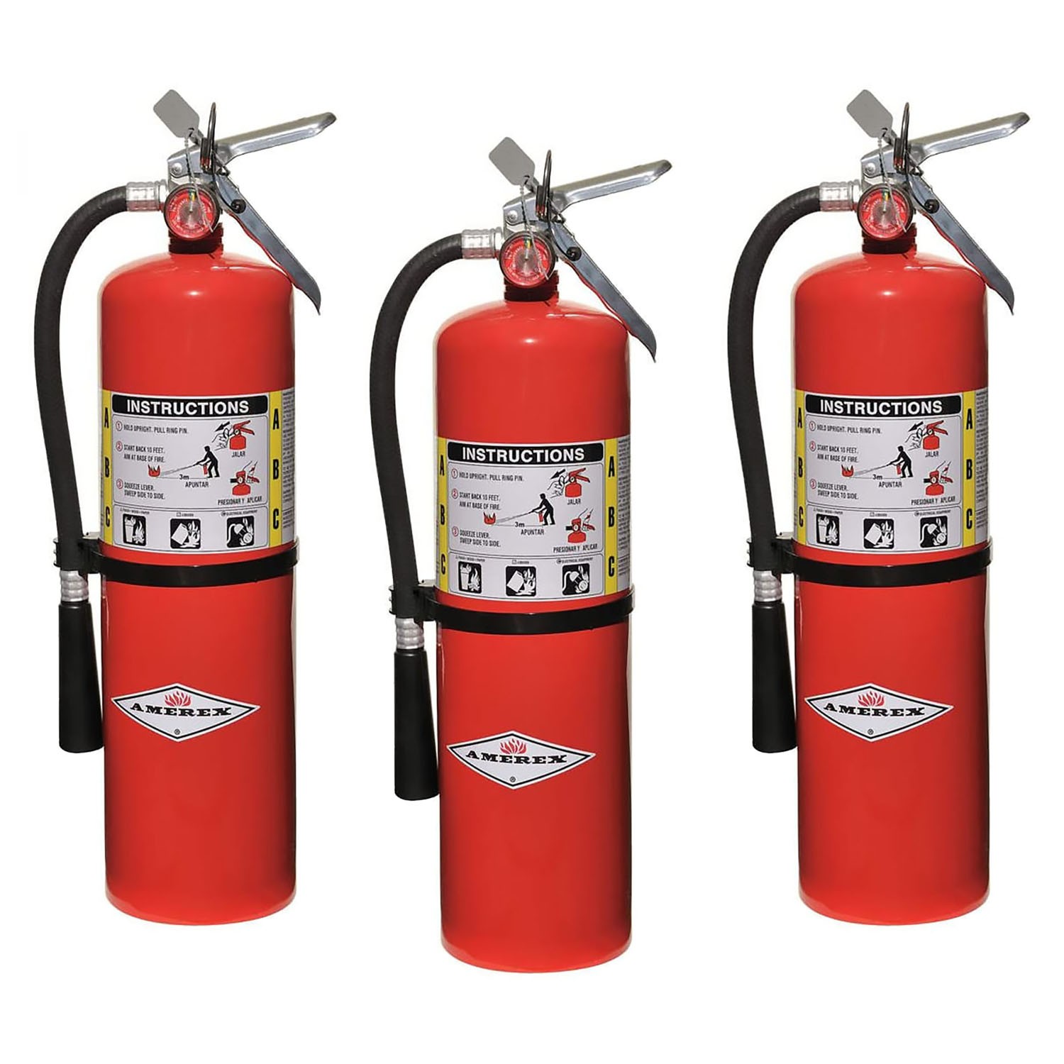 Amerex B456, 10lb ABC Dry Chemical Extinguisher, Aluminum Valve, Hanger, 3 Pack