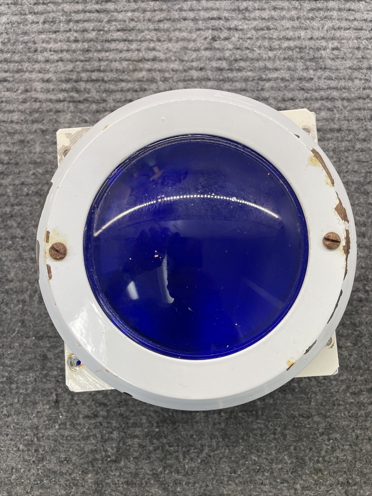 Blue Wall Recessed Fire Alarm Light Above Fire Extinguisher Vintage Retro Cole