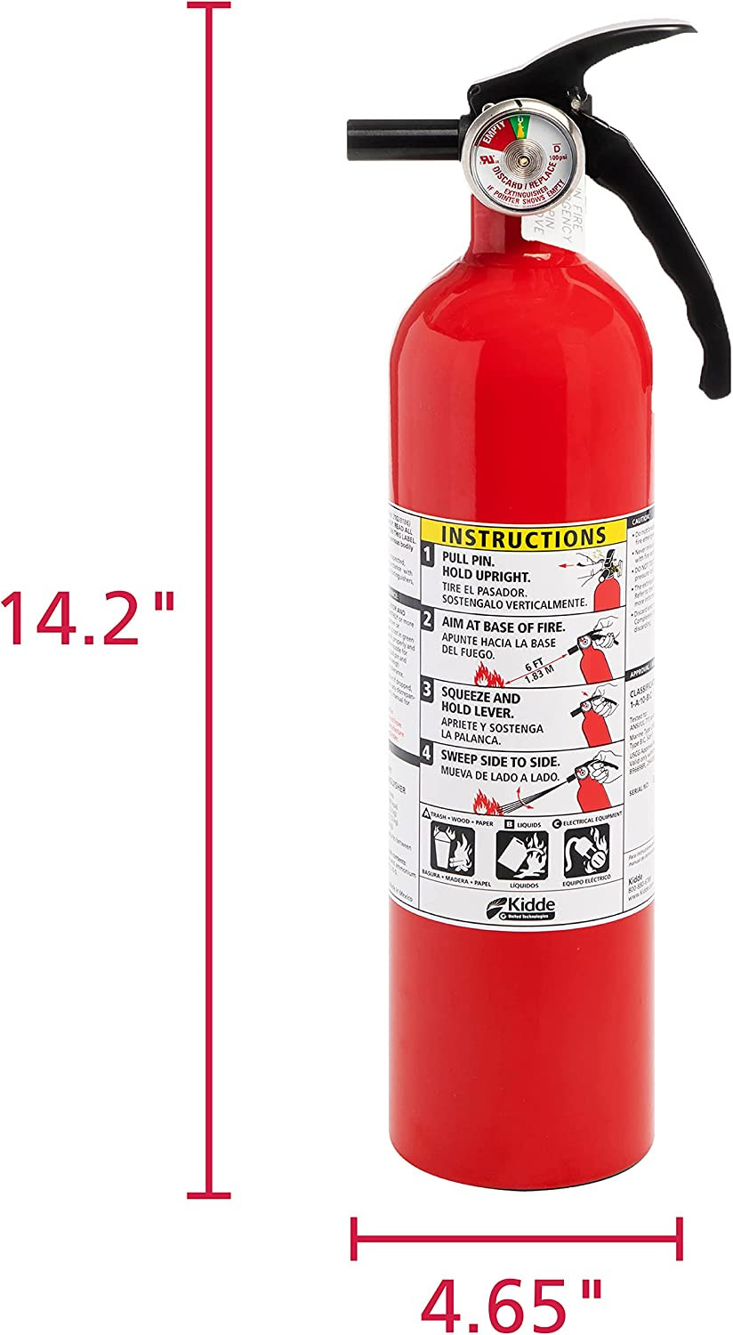 Fire Extinguisher for Home, 1-A:10-B:C, Dry Chemical Extinguisher, Red, Mounting