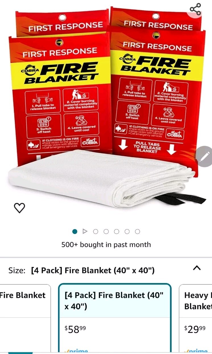 Mart COBRA. 4 PACK FIRST RESPONSE FIRE BLANKET. 100% Fiberglass (40”x40”)