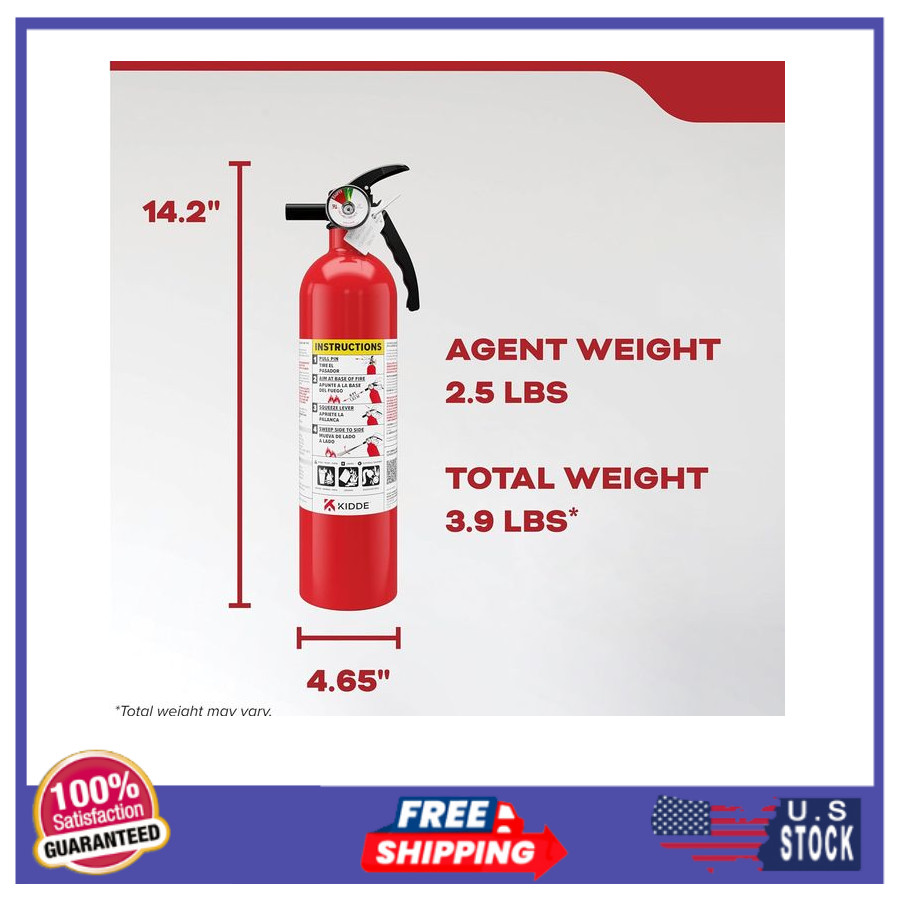 Kidde Fire Extinguisher, 1-A:10-B:C, Dry Chemical, 2-Pack, Red, Mounting Bracket