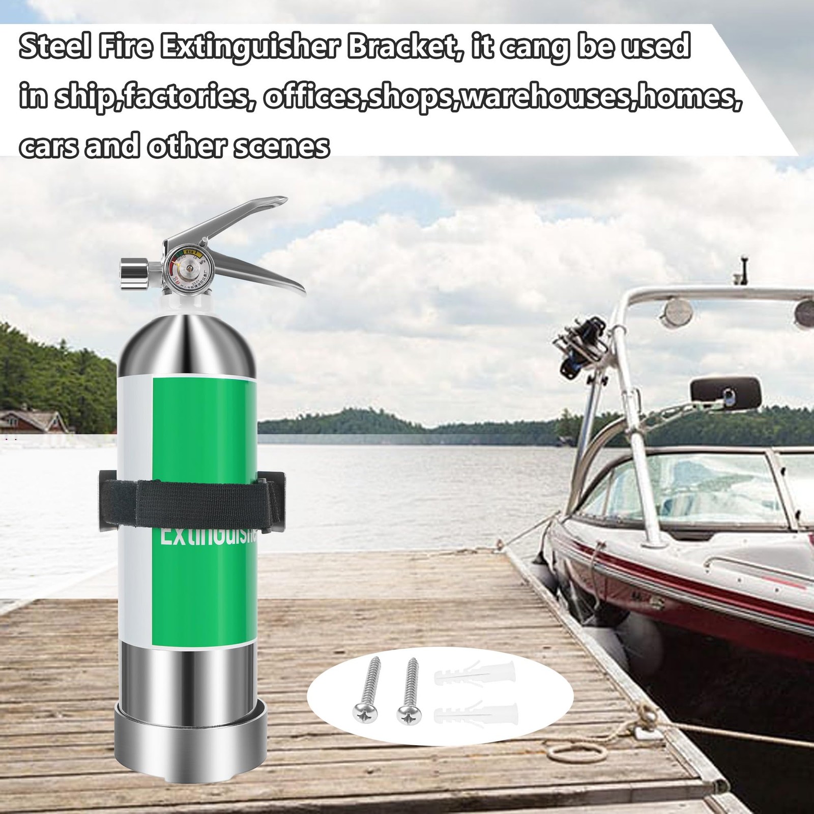 Silver 304 Stainless Steel Boat Marine Fire Extinguisher Mount Bracket Strap