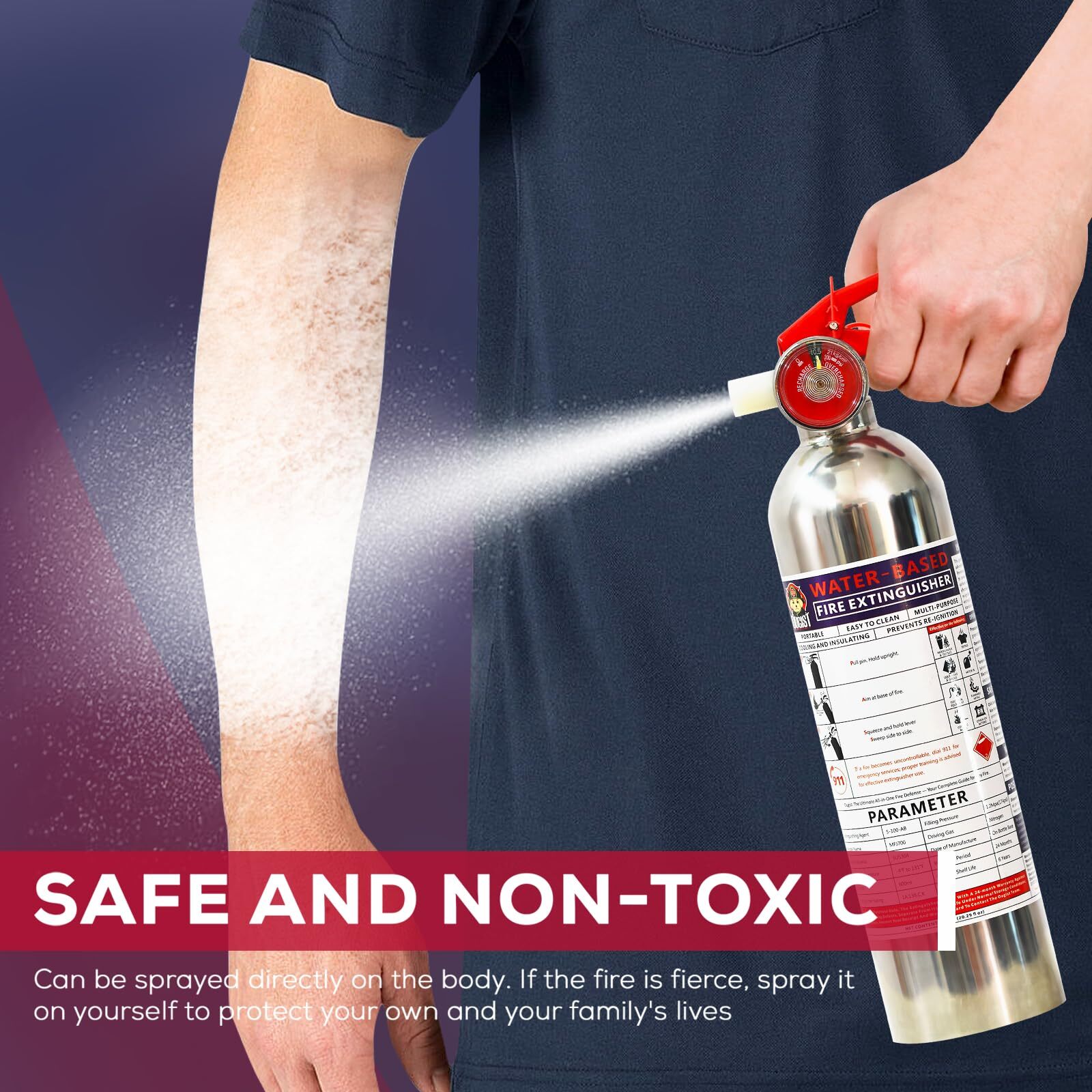 Ougist Portable Fire Extinguisher for Home with Mount, Non-Toxic Water-Based Fir