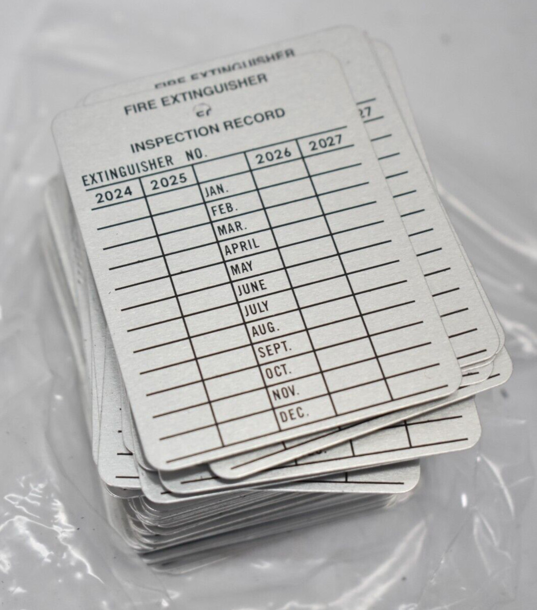Lot of 96 Fire Extinguisher Inspection Records Metal Plates 2-1/2″ x 3-1/2″