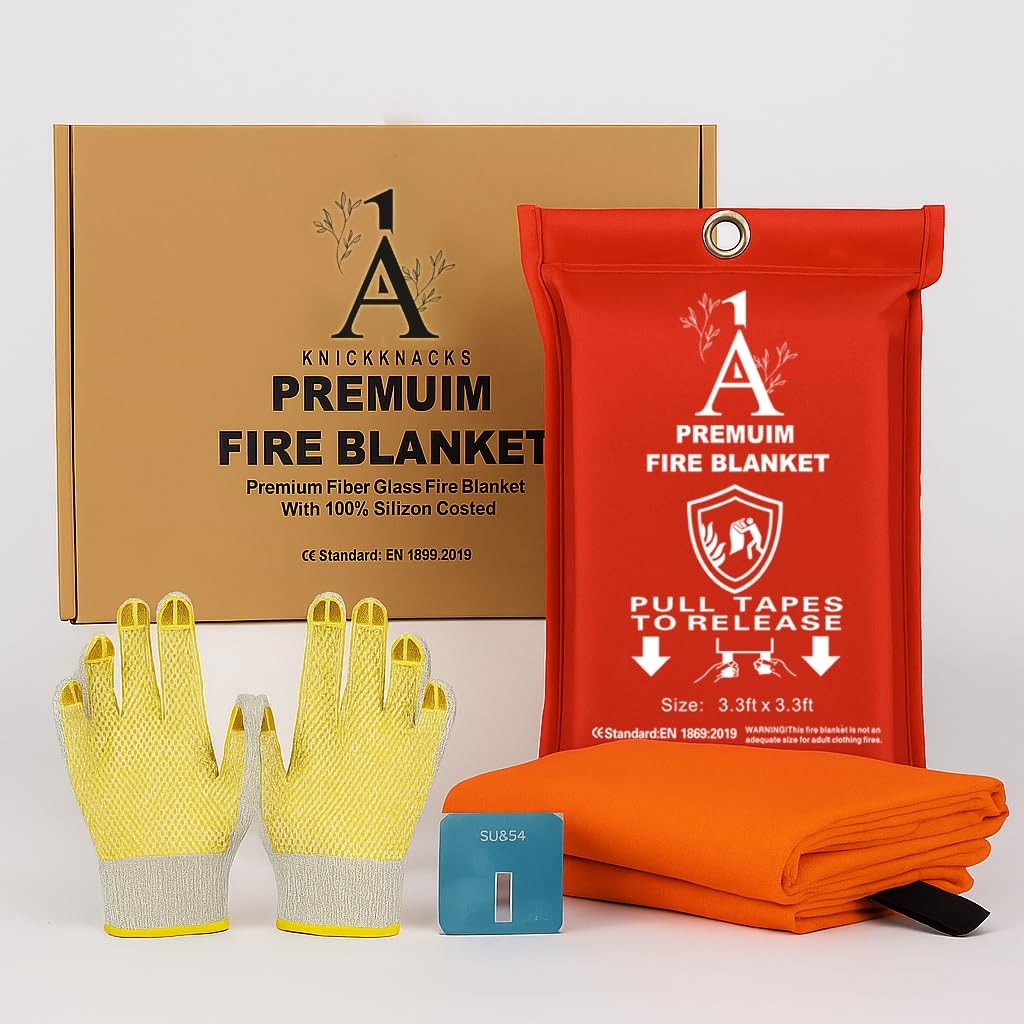 A1 Knickknacks Premium Fire Blanket – 40″x40″ Silicone-Coated Fiberglass, Eme…