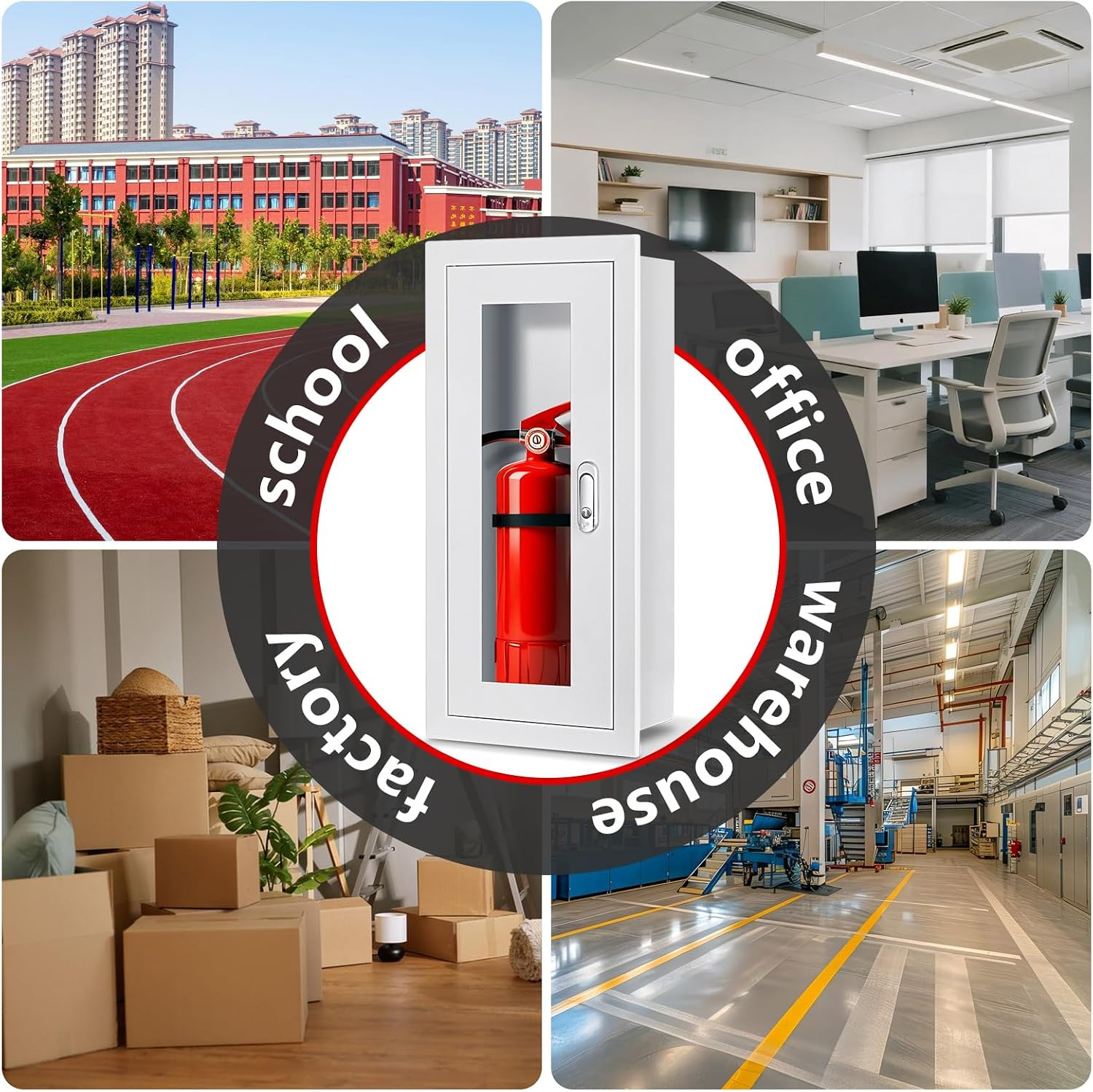 Semi Recessed Fire Extinguisher Cabinet for 5-12 Pounds Extinguisher, White Bake