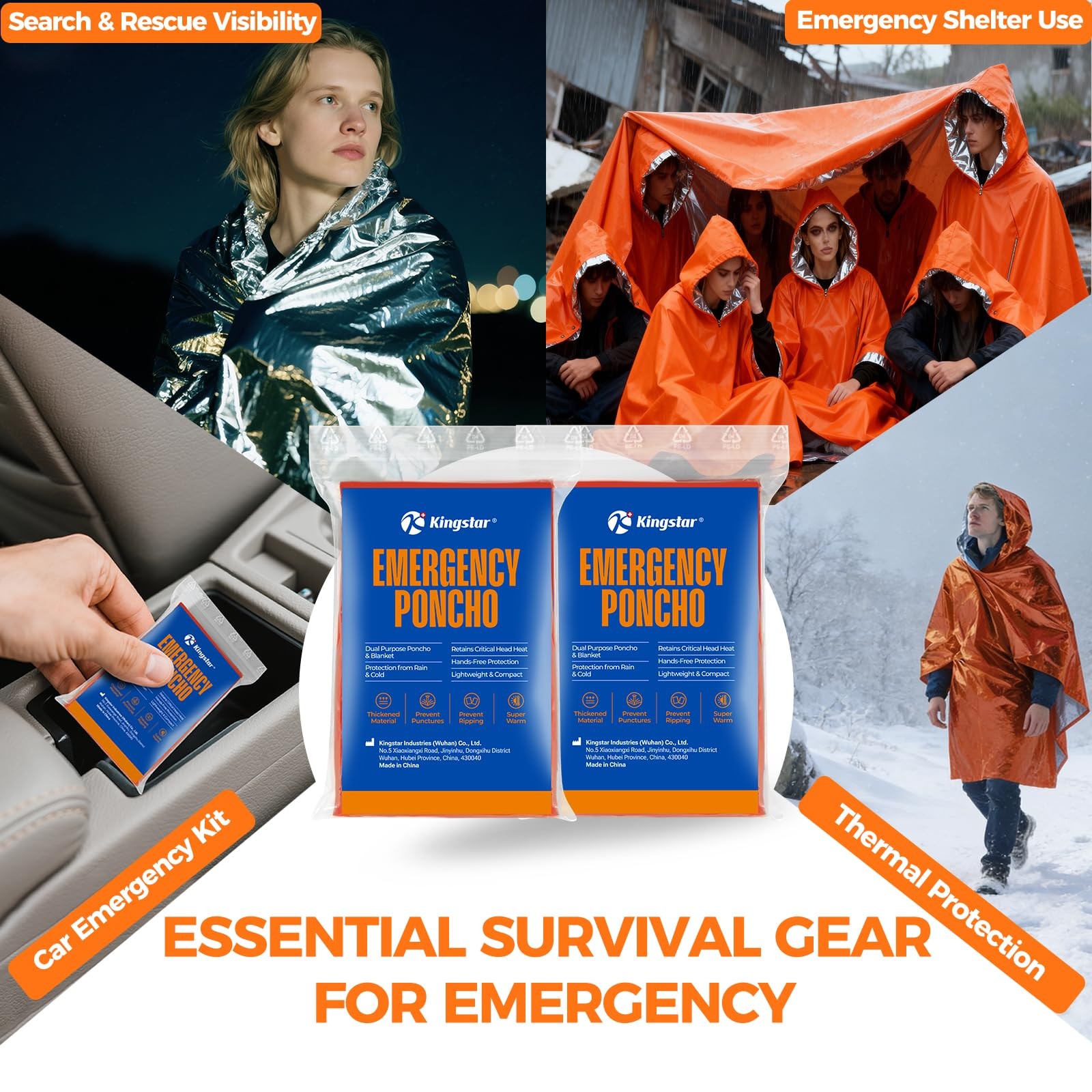 4 Pack Emergency Mylar Blanket Poncho | Waterproof Rain Ponchos | Reusable Pa…