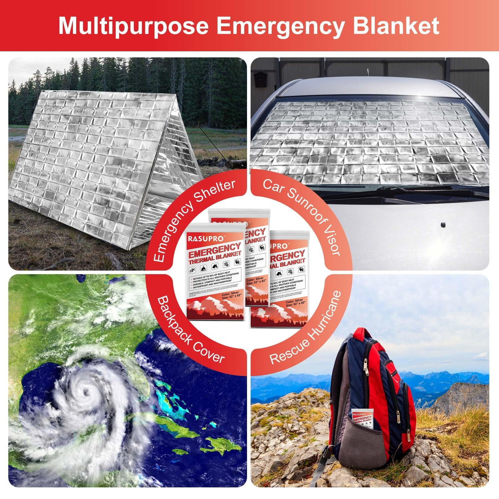 9 Pack Emergency Blankets, Outdoor Survival Emergency Insulated Gear, Mylar T…