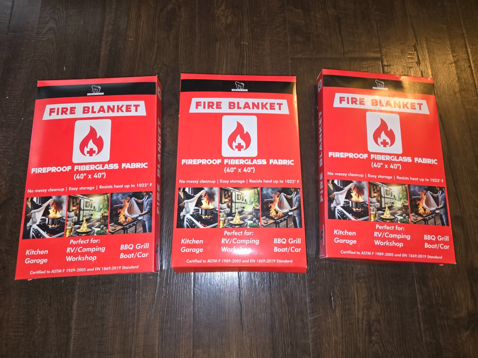 Lot of 3 Silverback 40″ X 40″ Fireproof Fiberglass Fire Blanket New