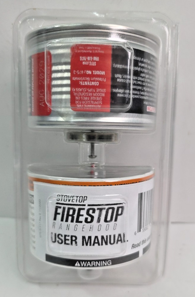 StoveTop FireStop RangeHood Fire Suppressor 675-3, 2 Pack, Exp 08/2029