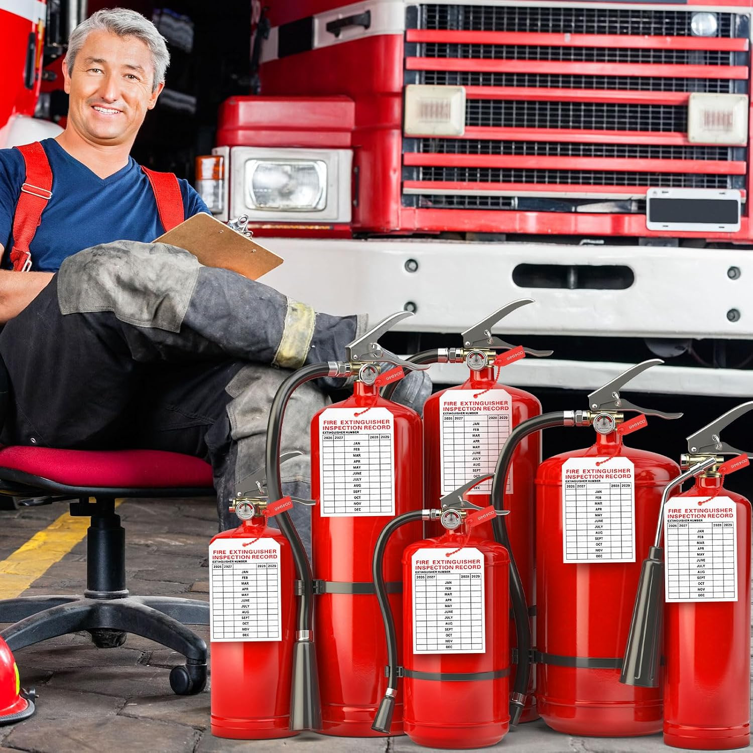 101 Pieces Monthly Fire Extinguisher Inspection Tags 2026 to 2029 Plastic Mainte