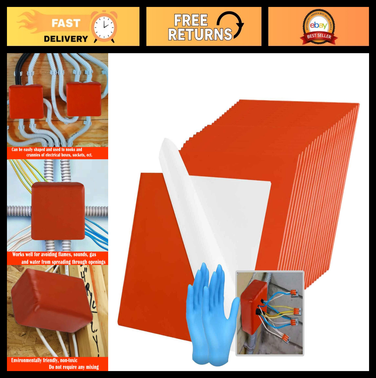 Moldable Fire Barrier Putty Pads – Adhesive Electrical Wall Firestop for Sockets