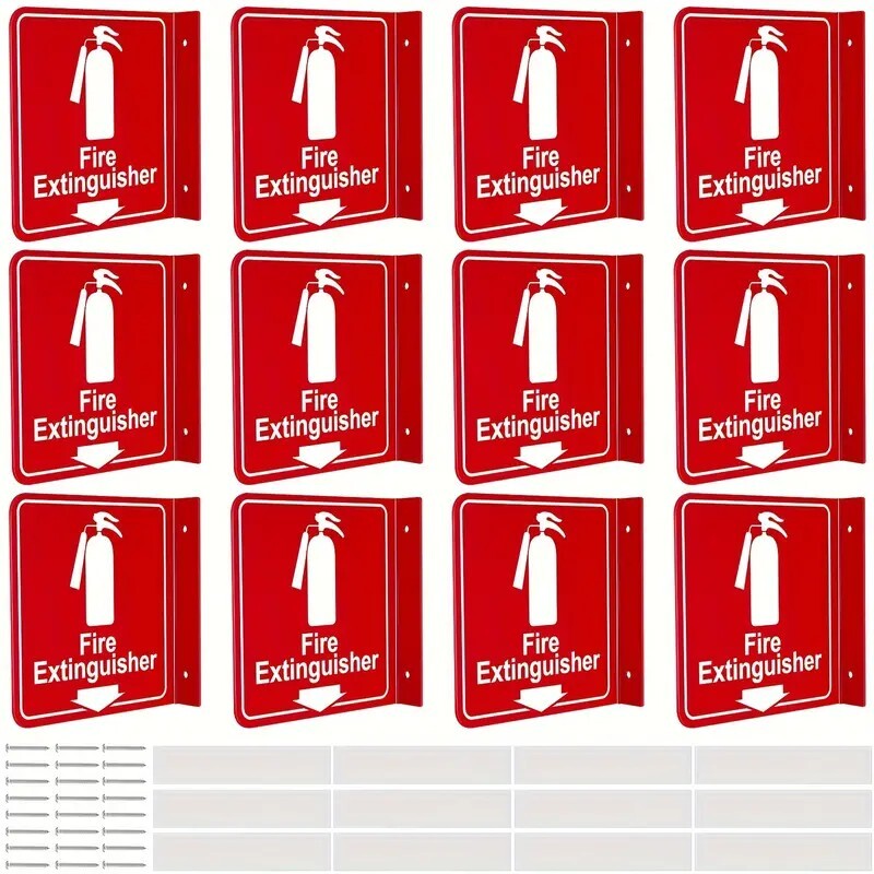 🎯(SET OF 2) 6″x6″ RIGID PLASTIC 90* ANGLE FIRE EXTINGUISHER ARROW SIGNS NEW