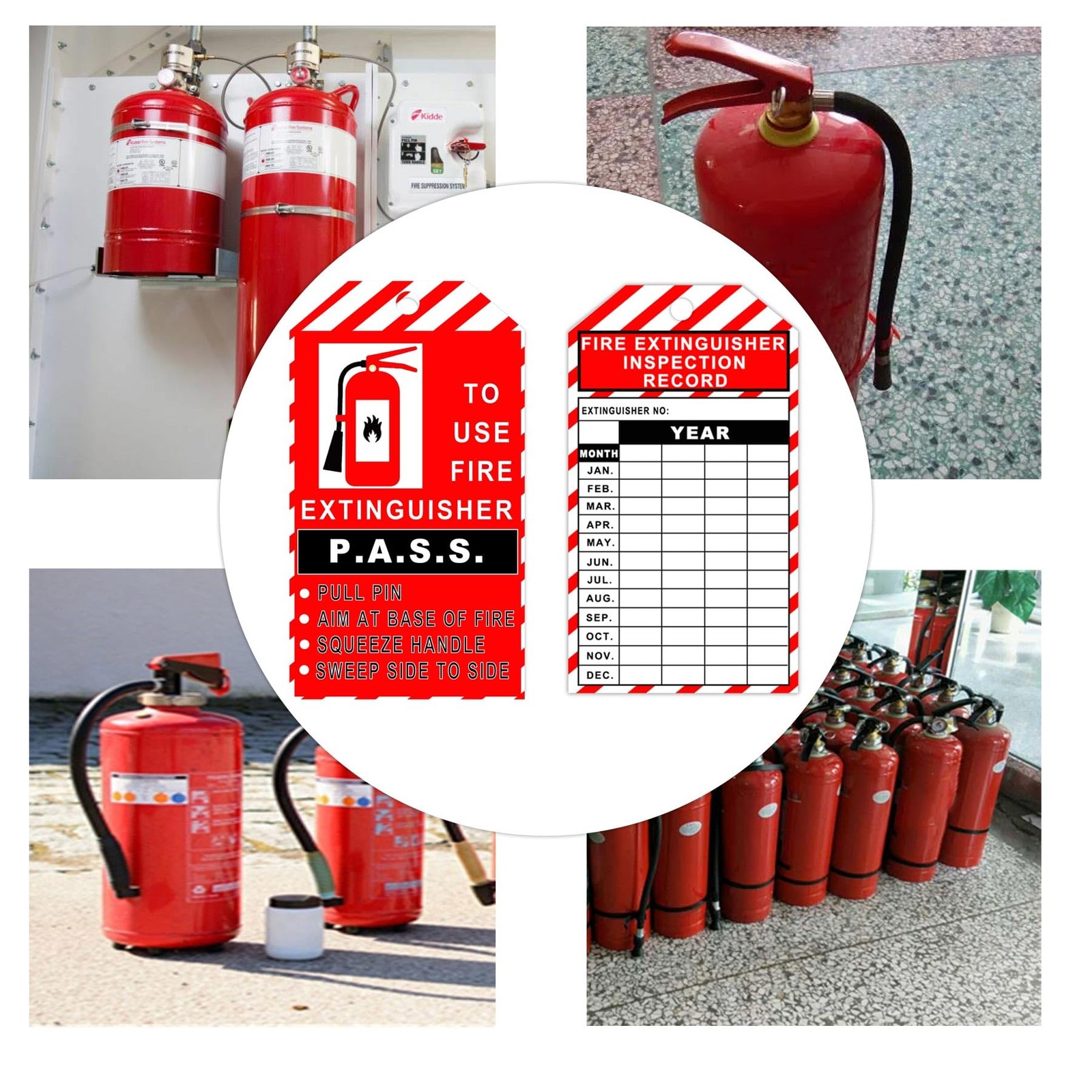 25 Pack Monthly Fire Extinguisher Inspection Tags Record 4 Year with Adjustab…