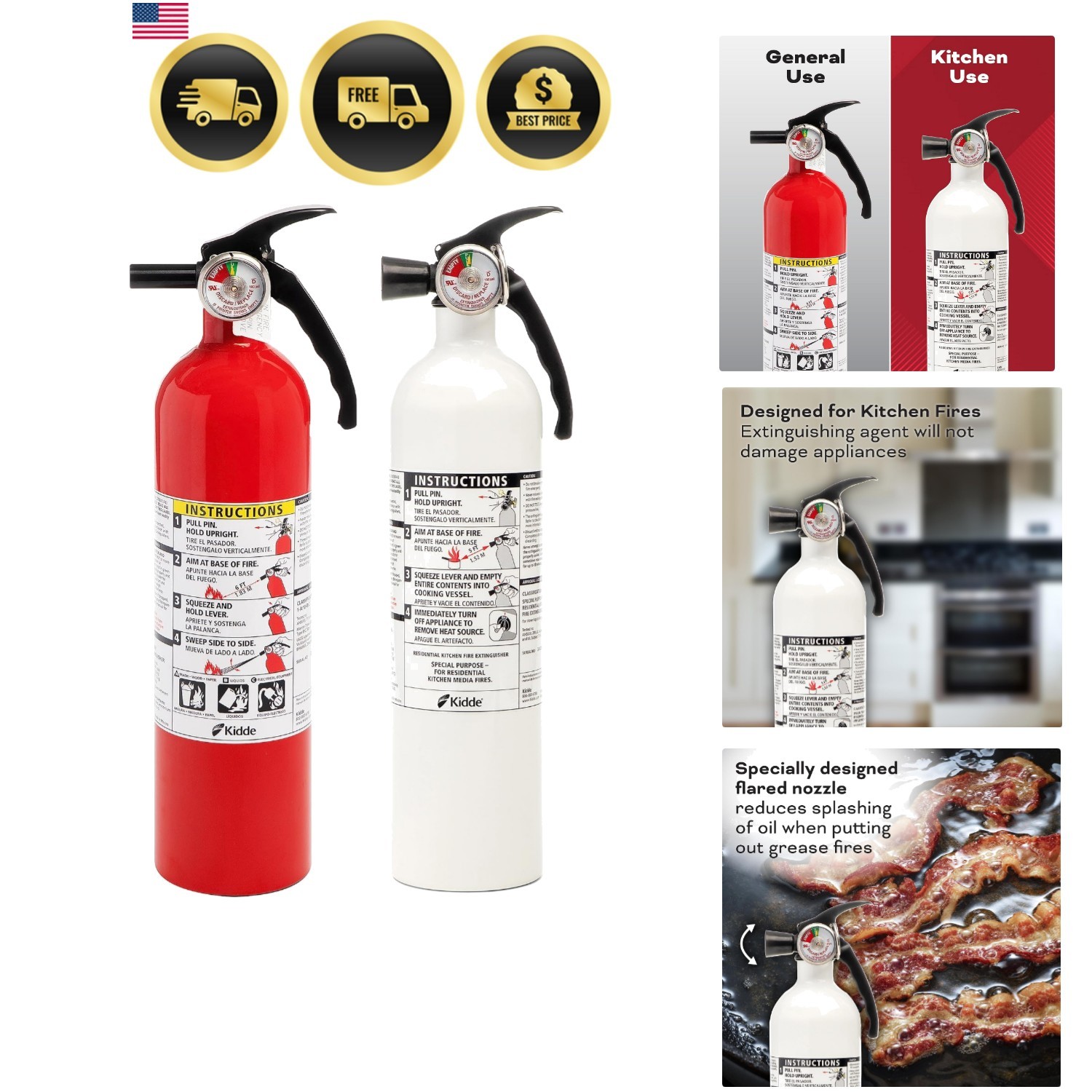 Kitchen Fire Extinguishers for Home & Office Use, 2 Pack: One 1-A:10-B:C and …