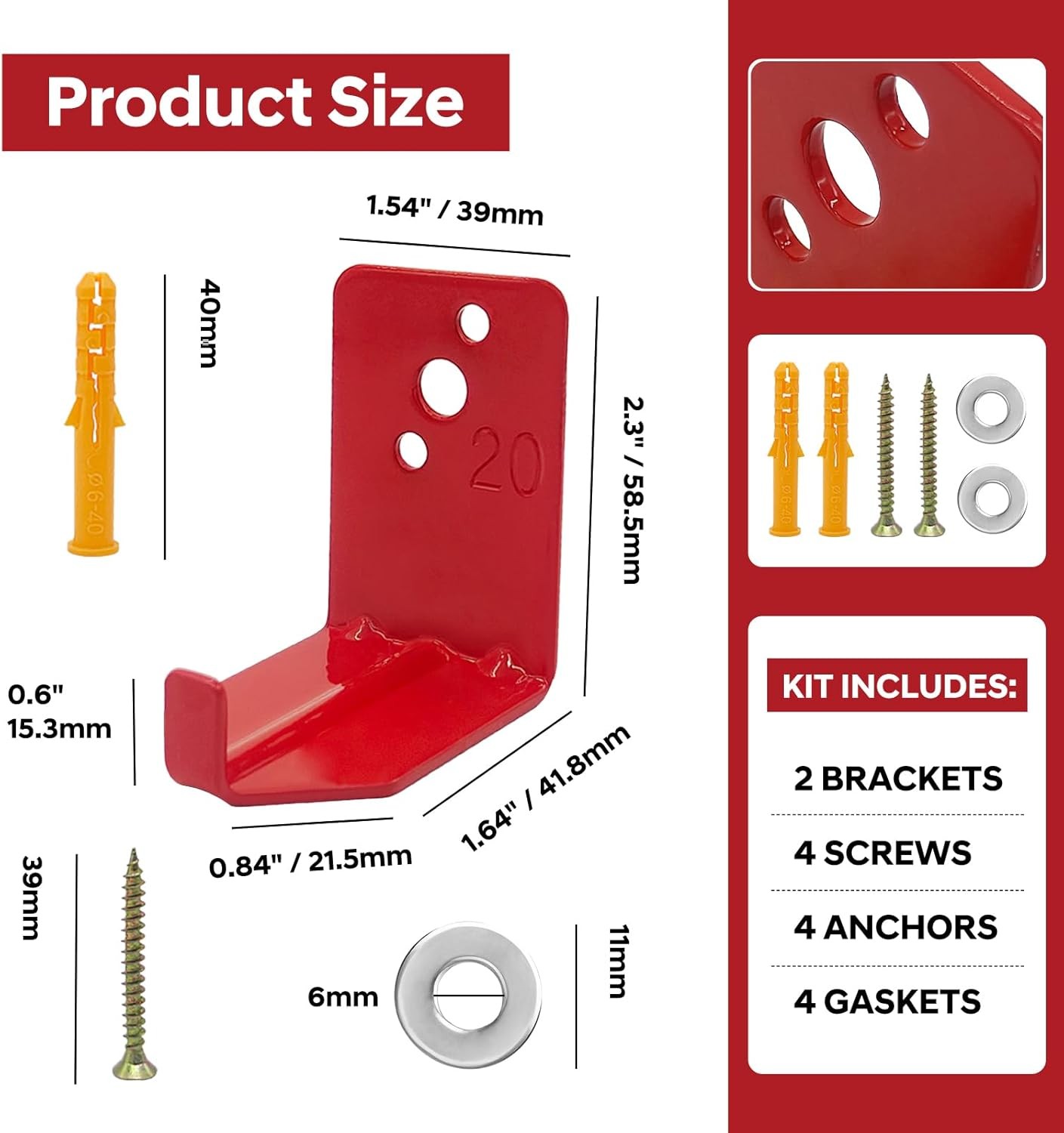 2pc Fire Extinguisher Mount Bracket Universal Wall Holder Hanger 5lb to 40lb Red