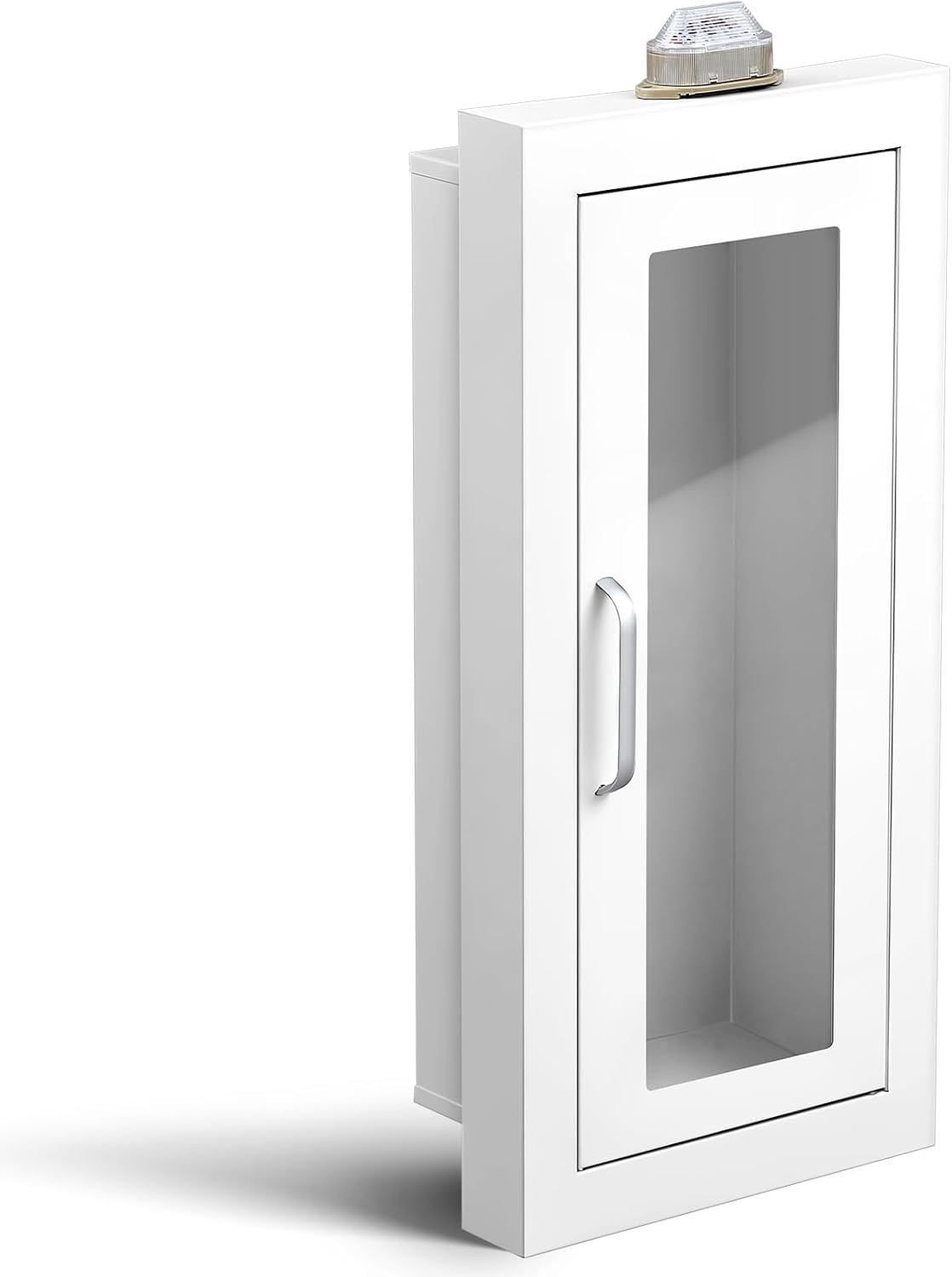 10Lb Recessed Fire Extinguisher Cabinet with Alarm, White Steel Wall-Mounted Saf