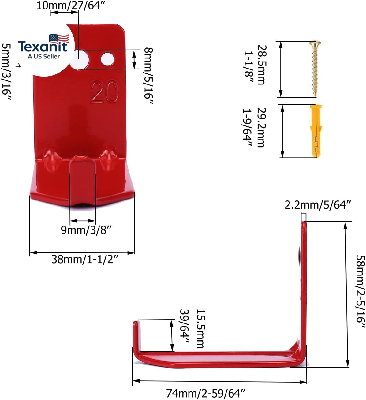 Fire Extinguisher Mount Wall Hook Bracket for Holding up to 20 Lbs Extinguishers