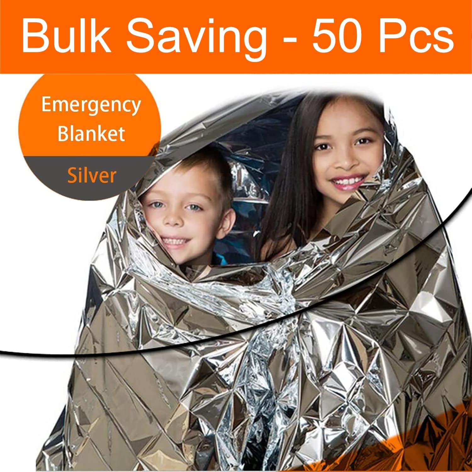 50 Pcs Emergency Mylar Thermal Blanket, Gigantic Space Blanket 82 * 52 in. fo…