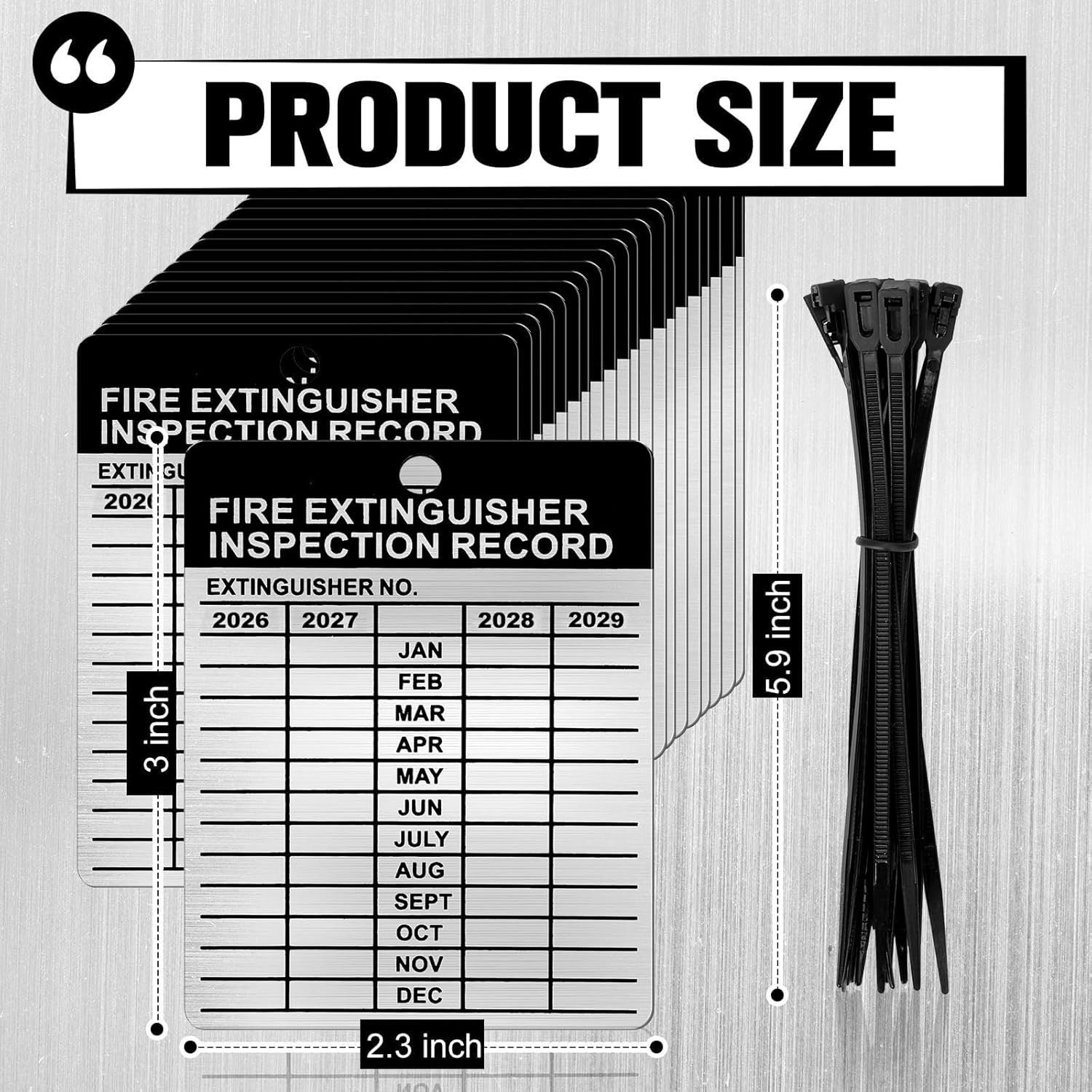 25 Sets of Weatherproof Aluminum Fire Extinguisher Inspection Tags 2026-2029