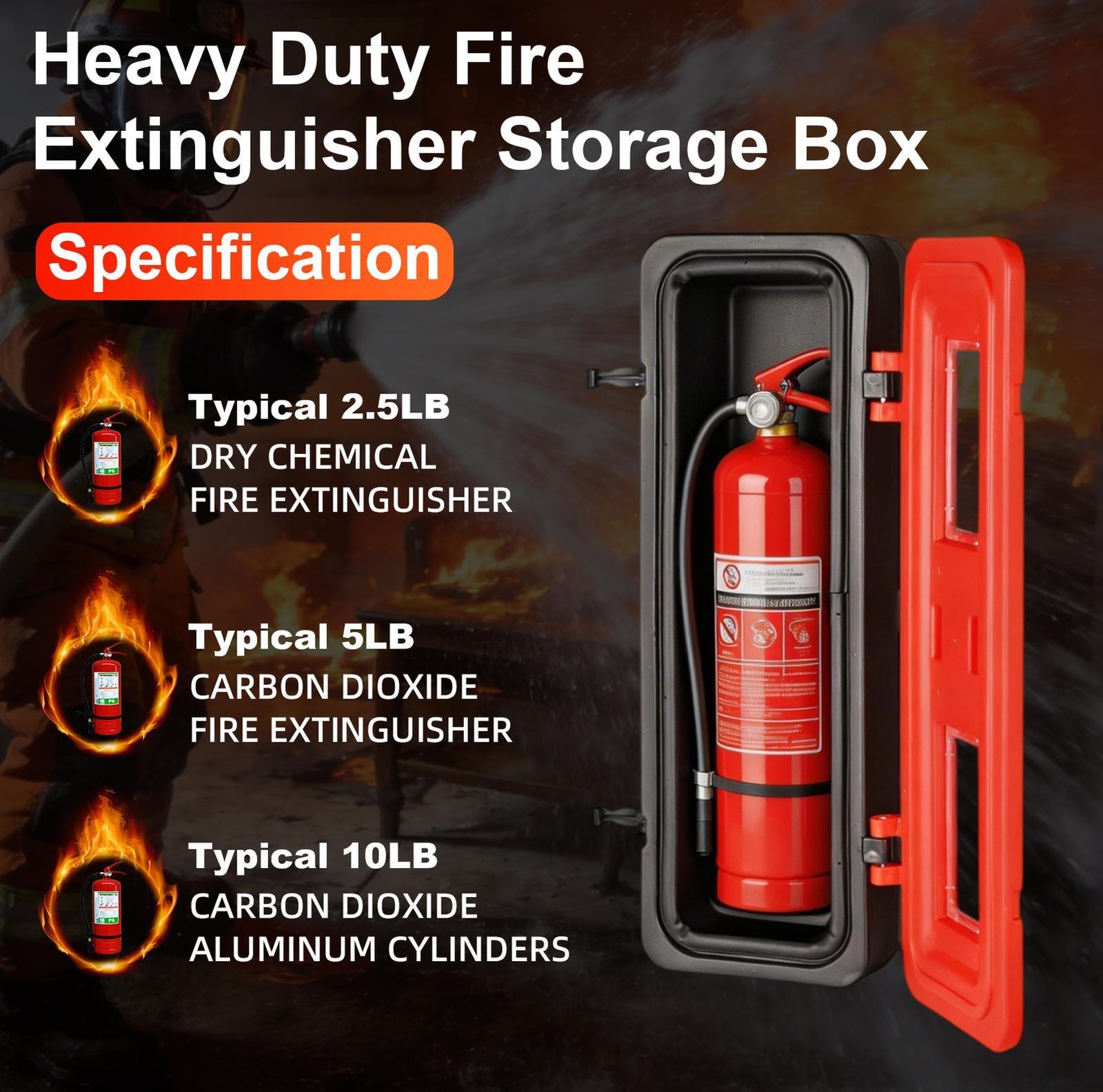 20 LB Red Fire Extinguisher Cabiner Indoor/Outdoor W/Latches