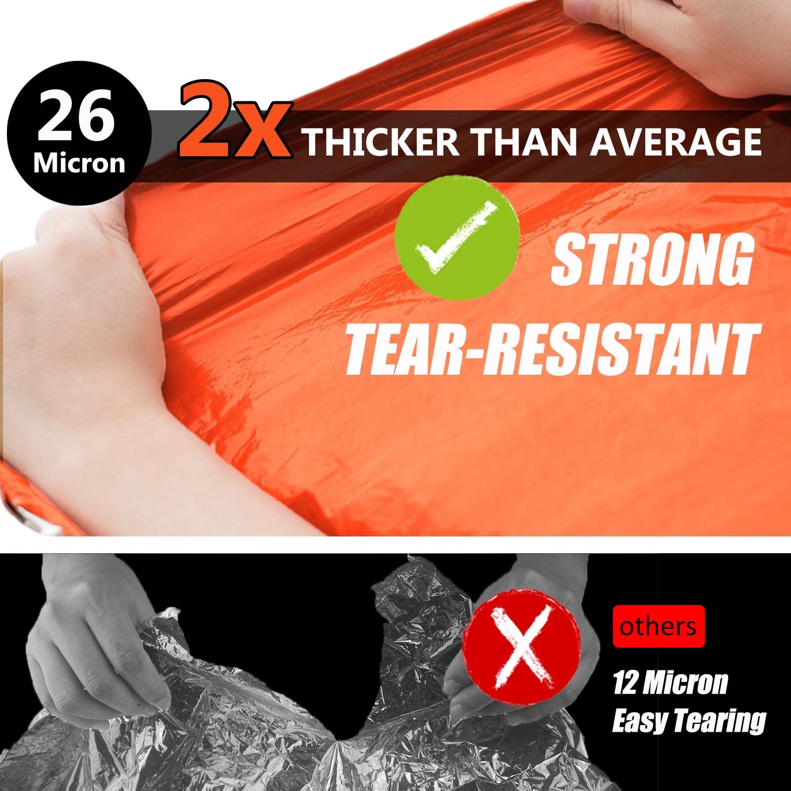 Emergency Blanket 2-Pack, Extra-Thick Extra-Large Space Blankets with Whistle…