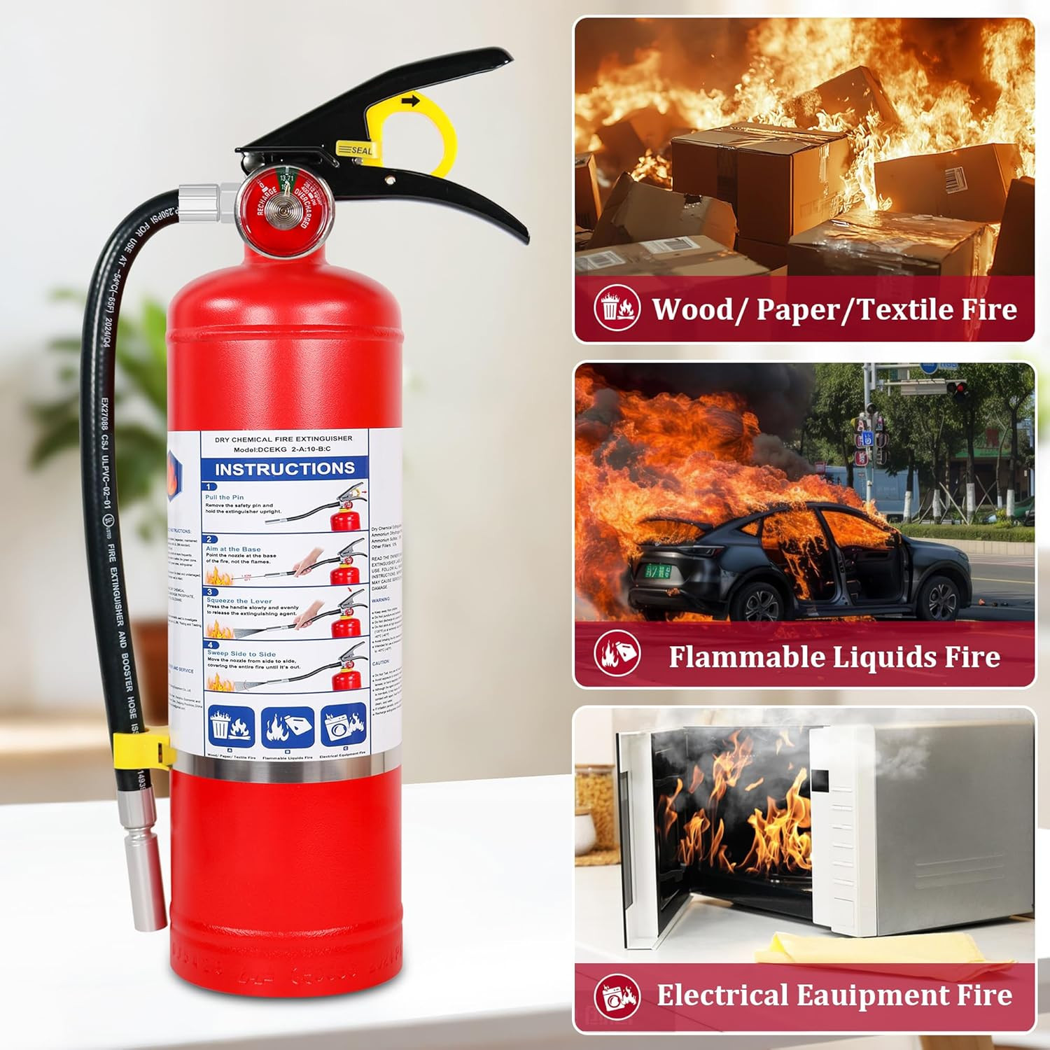 ABC Dry Chemical Fire Extinguishers, 5 lb 2a10bc Fire Extinguisher for Home, Bus