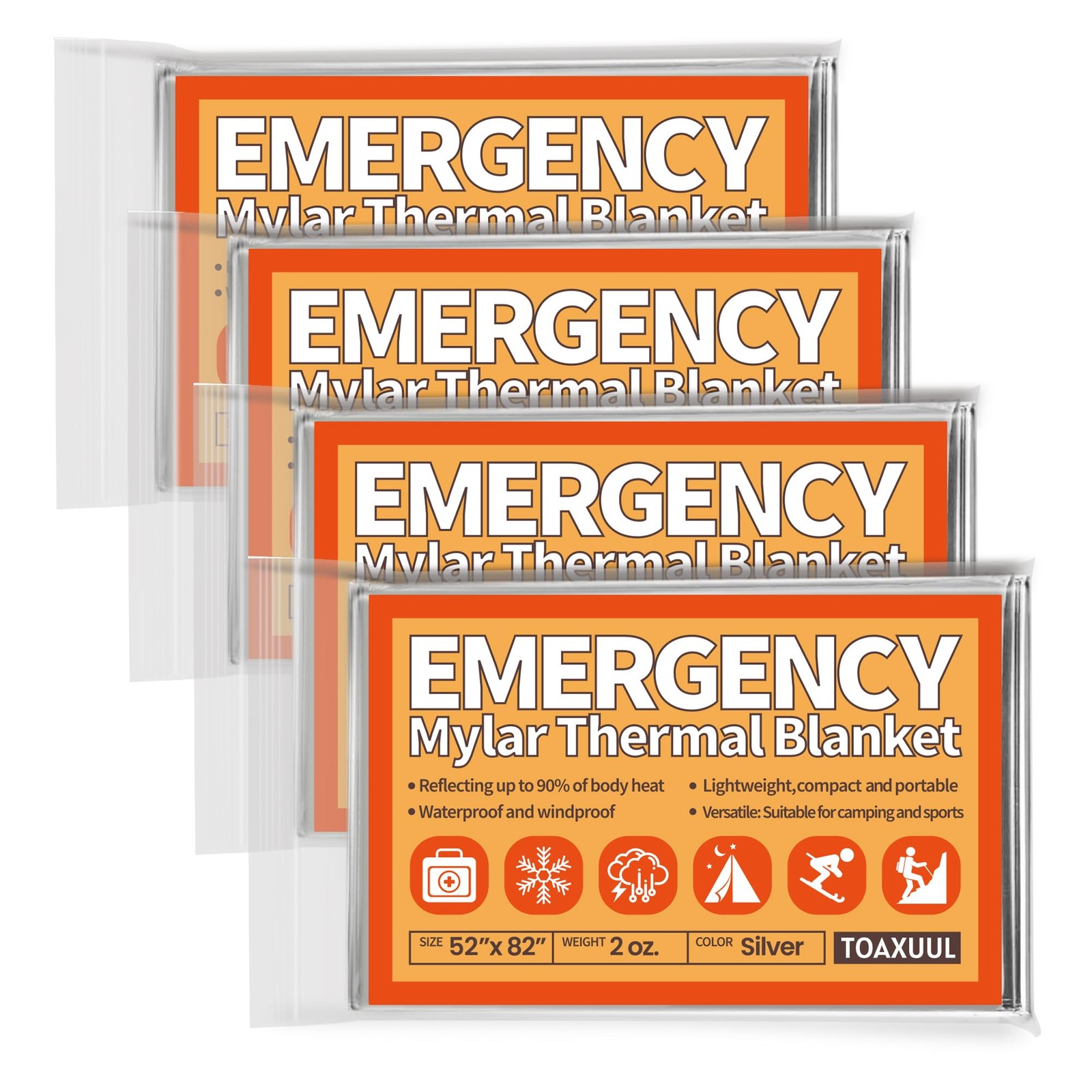 Emergency Blanket 4 Pack, Reflective Thermal Blanket, Space Mylar Blankets Su…