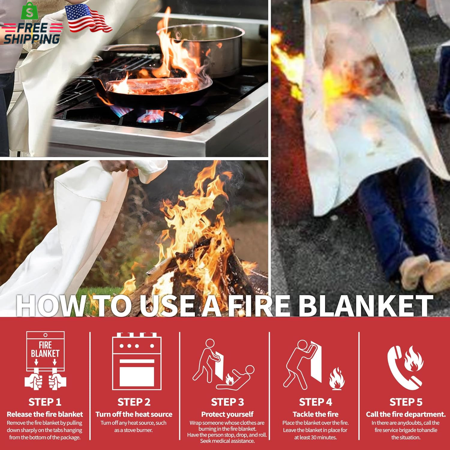 Fire Blanket for Home and Kitchen,40″ X 40″,4 Pack,Emergency Fire Blanket