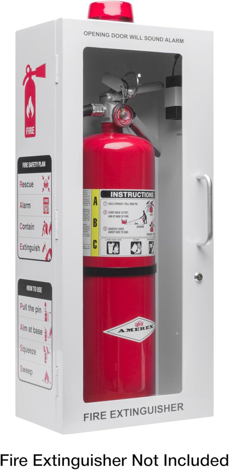 Fire Extinguisher Cabinet with Alarm & Lock – Fits 5 Lb Extinguishers