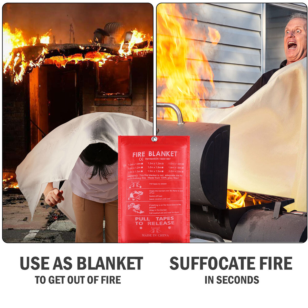 Fiberglass Fire Blanket 1/2/4/6PCS, Emergency Home Retardant Prepared 59”x59”