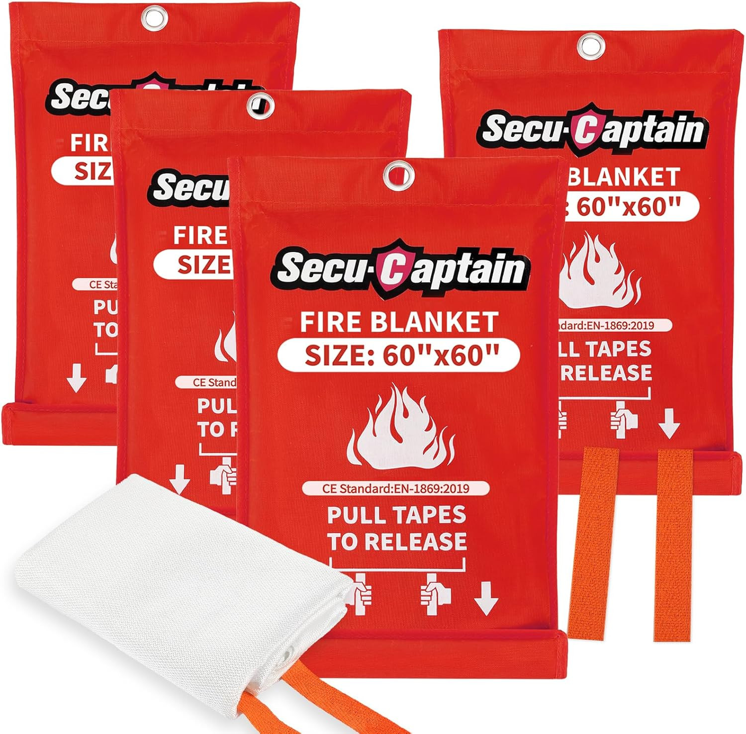 X-Large 4 Pack Fire Blankets 60″x60″ – Flame Retardant for Home & Camping Safety