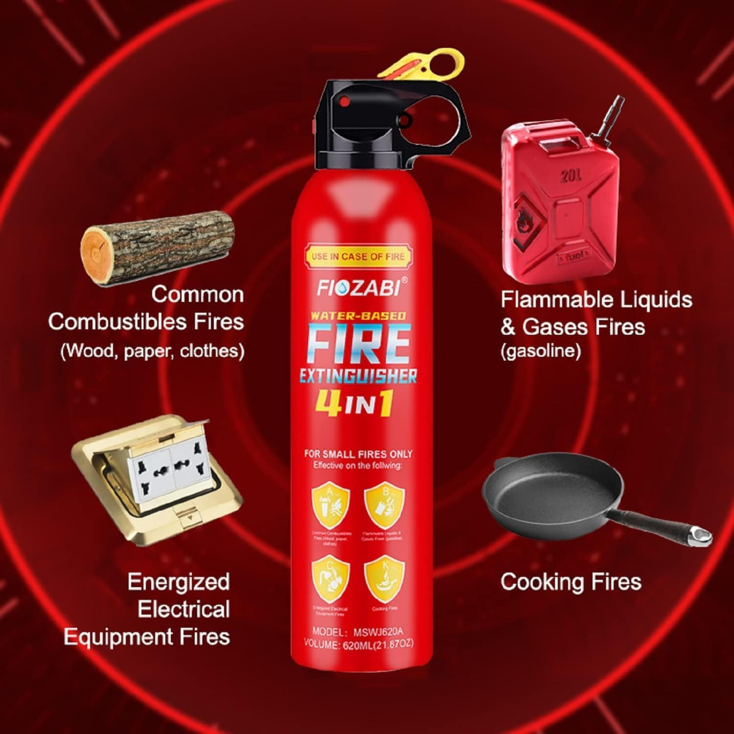 1 PACK Portable Fire Extinguisher Spray 4 In-1 with Bracket for the House