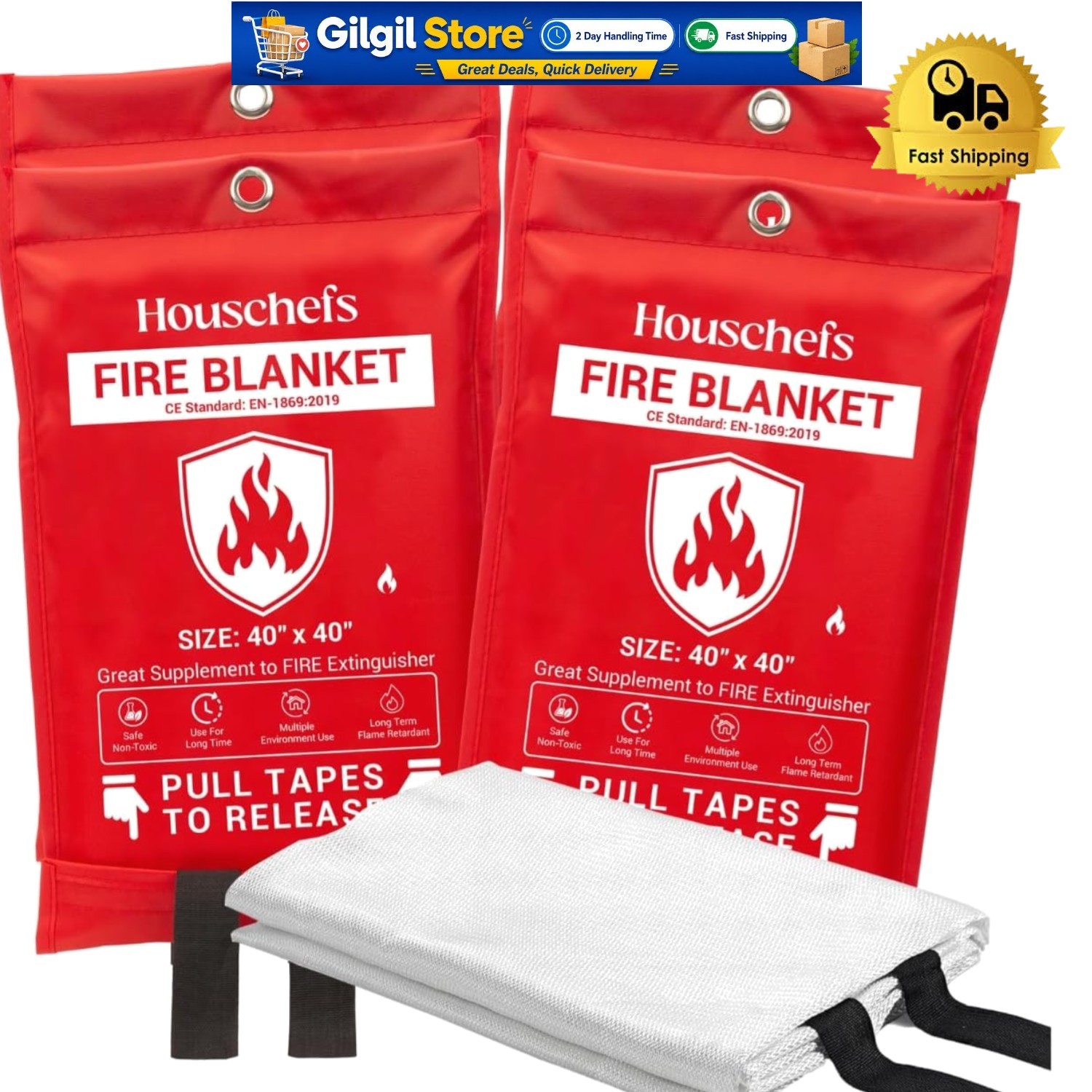 Emergency Fire Blanket – Fireproof 40” x 40” | 4 Pack for Home & Camping Safety