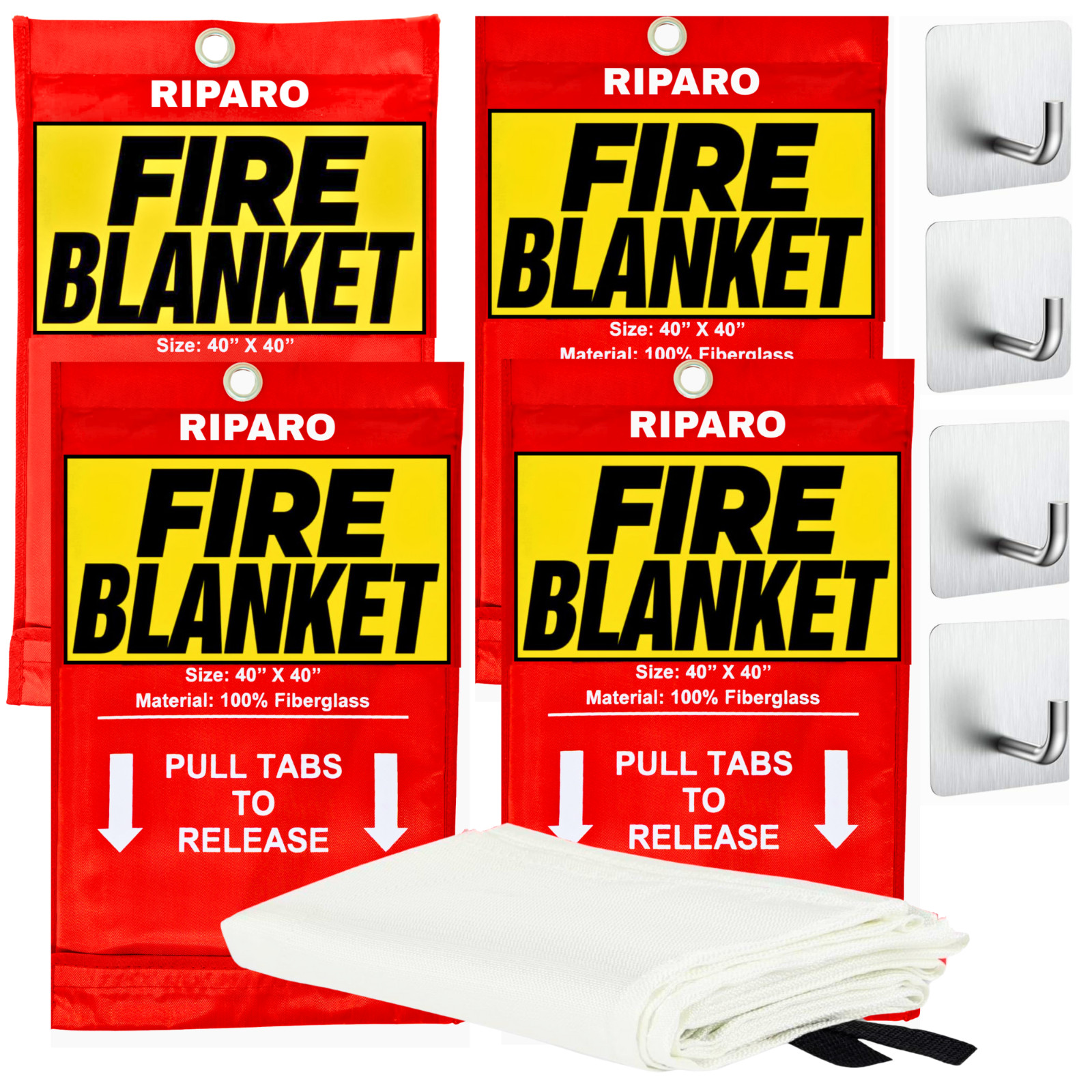 Emergency Fire Blanket W/Hook, For Home & Kitchen, Fire pits, BBQ – 4 Pack