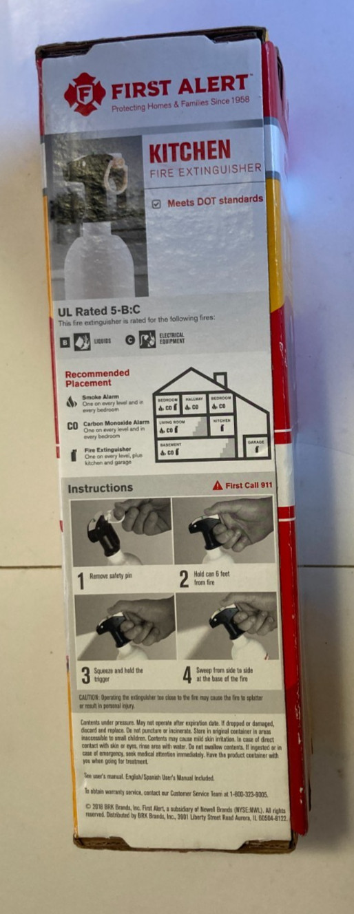 First Alert Kitchen Fire Extinguisher KFE2S5 UL RATED 5-B:C White 1 Pack