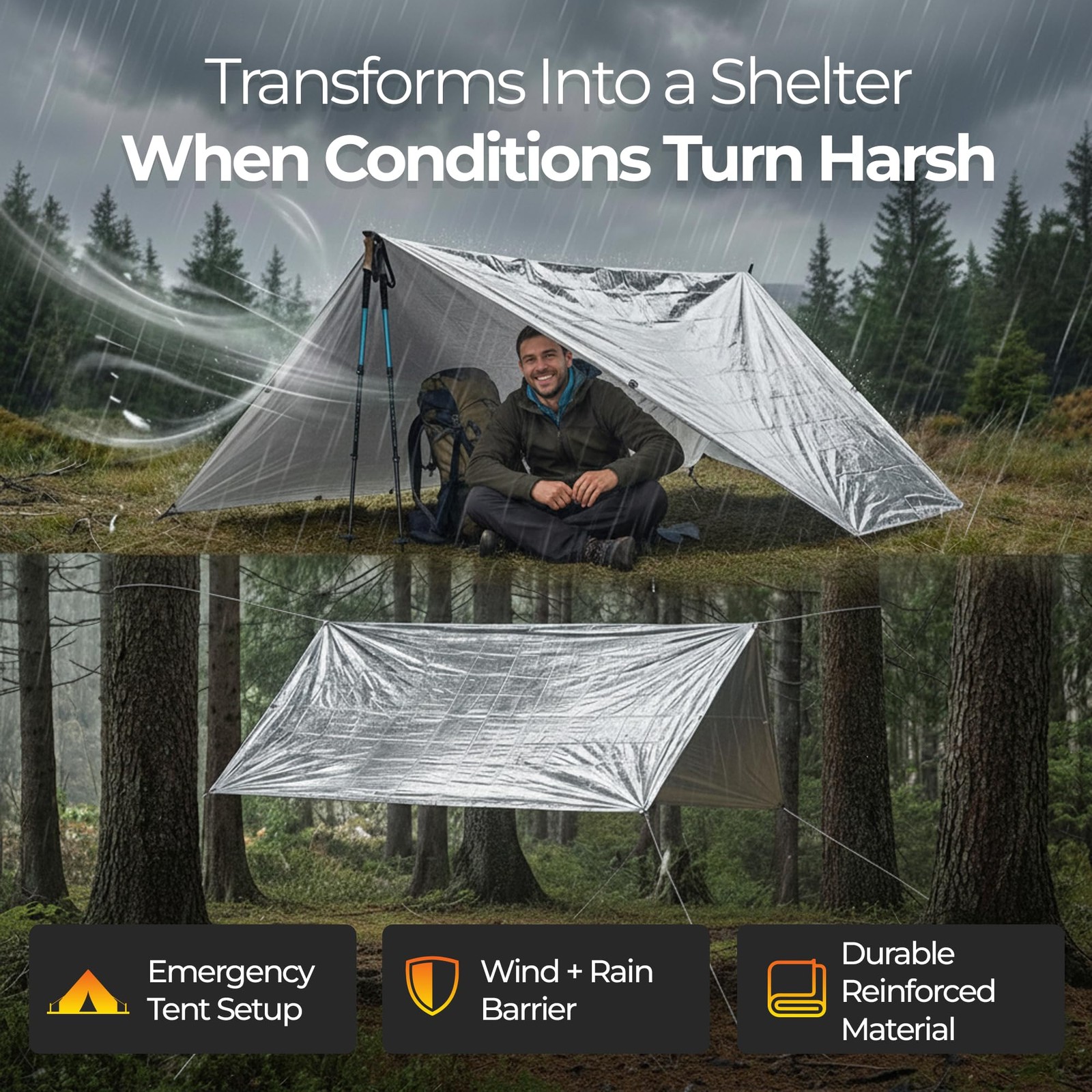 Emergency Mylar Thermal Space Blanket for Survival – Waterproof Safety Shelte…