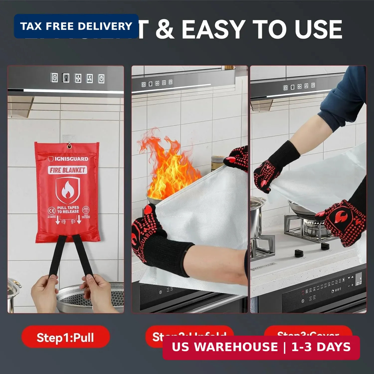 Emergency Fire Blanket for Home and Kitchen, 1-Pack 40″x40″ Fiberglass Fire Supp