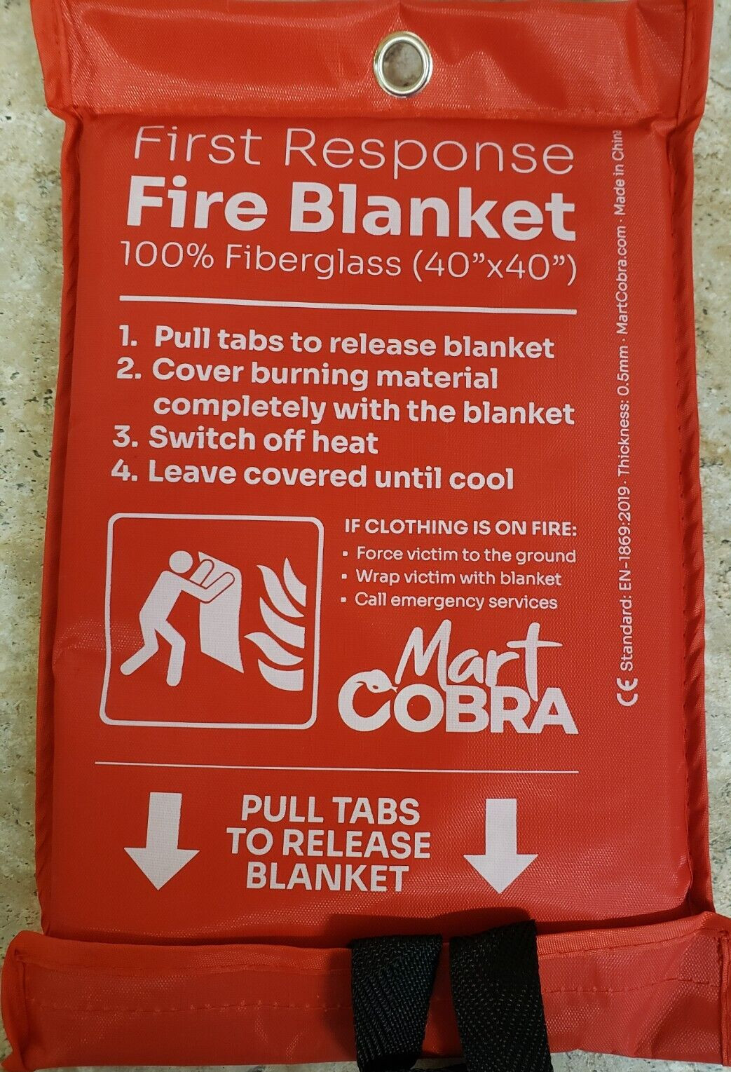 New First Response Fire Blanket, Fire Protection 40”X40” New Unused Mart Cobra