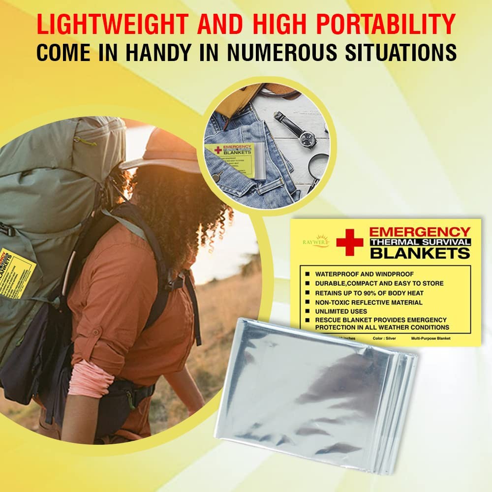 Rawyer Emergency Thermal Survival Blankets (4 Pack), Mylar Blankets for Outdo…