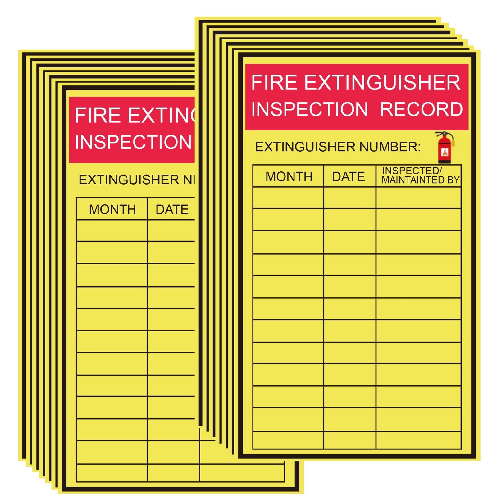 Monthly Fire Extinguisher Inspection Tags Stickers Safety 3×5 inch, Yellow